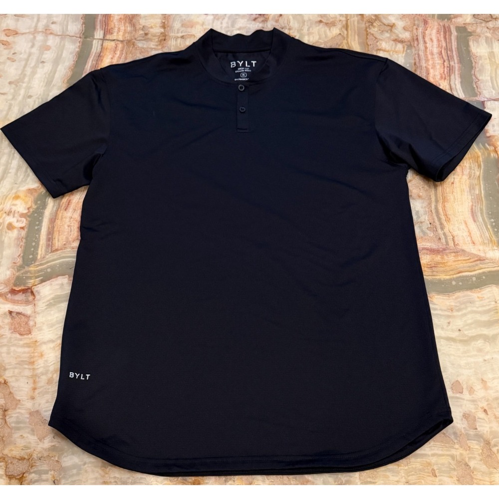 Bylt Basics Mens Stealth Polo Shirt Black Drop Cut Short Sleeve Performance XL